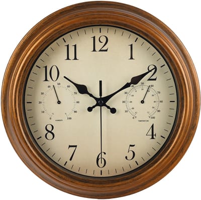 IvoQ Waterdichte Retro Wandklok – 30 cm – Stille Quartz Klok – Weerbestendig – Met Thermometer & Hygrometer