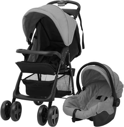 LAPOOH 10389 3 in 1 lichtgrijze en zwarte stalen kinderwagen, baby en baby, vervoer baby, kinderwagens