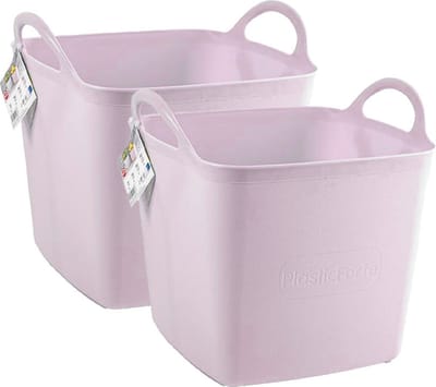 Plasticforte Kuip/emmer/wasmand - 2x - flexibel - roze - 27 liter - vierkant - kunststof - 36 x 34 x 37 cm