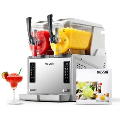VEVOR Slushmachine 2 x 3 L, slush-ijsmaker 450 W (geen ijs nodig), elektrische margarita-machine met zelfreinigende functie, geschikt voor bevroren margarita's, frappés, milkshakes en shakes.