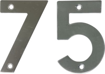 AMIG Huisnummer 75 - massief Inox RVS - 10cm - incl. bijpassende schroeven - zilver