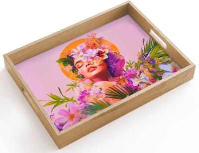 Dienblad hout 40x30 cm - Schootdienblad - Vrouw - Abstract - Cirkel - Bloemen - Borrelplank rechthoek - Plateau dienbladen