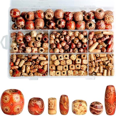 Kralen, natuurlijke houten kralen om op te rijgen, grote houten bollen met gat, bedrukte houten kralen voor decoratie & macramé