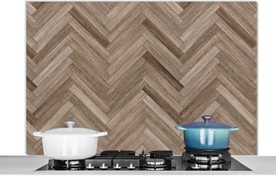 Spatscherm keuken 120x80 cm - Kookplaat achterwand Patronen - Hout - Bruin - Muurbeschermer - Spatwand fornuis - Hoogwaardig aluminium
