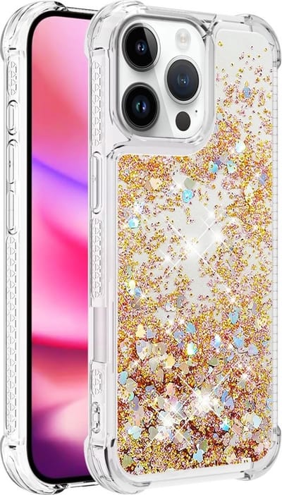 Coverup Hoesje - Geschikt voor iPhone 16 Pro Max Hoesje - Coverup Liquid Glitter Back Cover - Goud