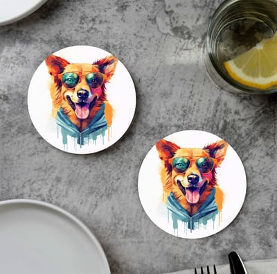 GR onderzetters voor glazen - Waterpaint Dog Cool Dog - Vinyl - 6st