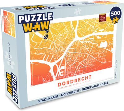 Puzzel Stadskaart - Dordrecht - Nederland - Geel - Legpuzzel - Puzzel 500 stukjes - Plattegrond