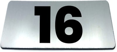 Nummerplaatje 16 - 80 x 50 x 1,6 mm - RVS-look geborsteld - Incl. 3M-tape | Nummerbordje - Deur en kamernummer - brievenbusnummers - Gratis verzending - 5 jaar garantie | Gratis Verzending