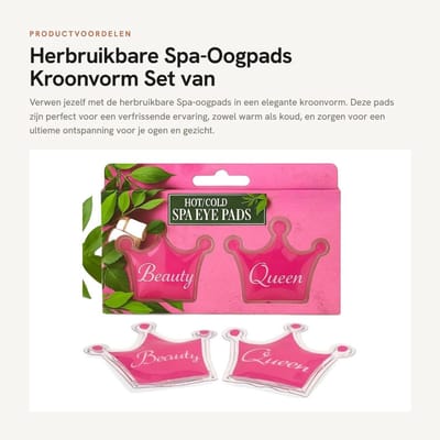 Dailygoods- Oogpads herbruikbaar - Kroonvorm - Set van 2 - Warm/koud - Wellness voor thuis - Verkoelend en verwarmend - Oogmasker