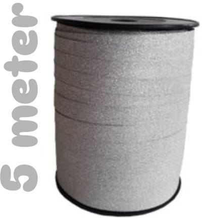 5m Glitter zilver sierlint - krullint - cadeau versiering - Niet op spoel geleverd