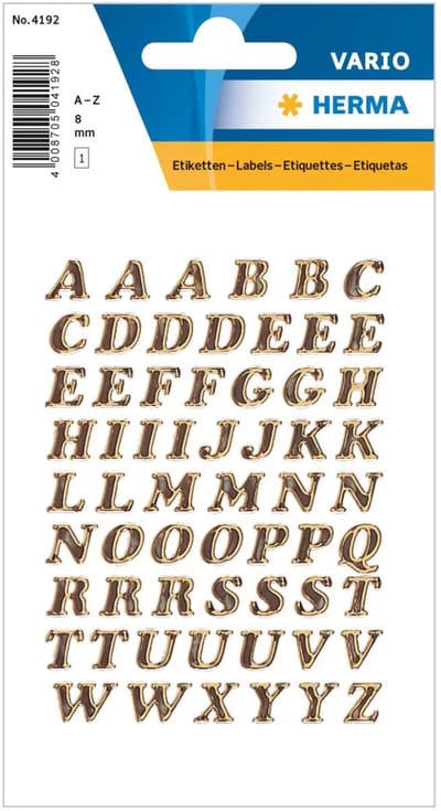 Herma Alfabet plak letters A-Z Stickers - 2x vellen - goud - 8 mm - watervast