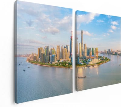 Artaza Canvas Schilderij Tweeluik Skyline Shanghai Stad in China - 120x80 - Foto Op Canvas - Canvas Print
