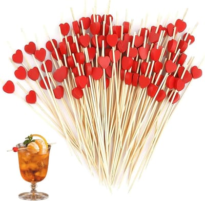 Rode hart cocktailspiesen - 100 stuks bamboe tandenstokers voor bar en feestdecoratie