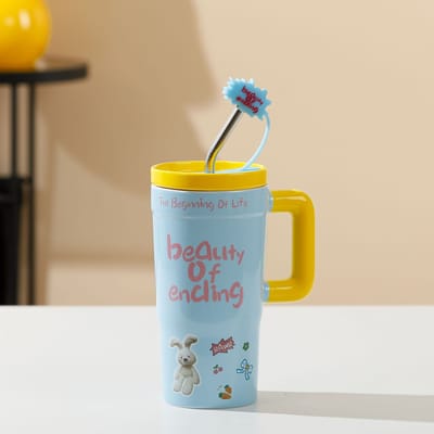 Cartoon Rietje Waterbeker voor Meisjes met Hoge Uitstraling In Zomer Thuis Keramische Beker met Deksel Kantoor Mok Cadeau 601-700ml
