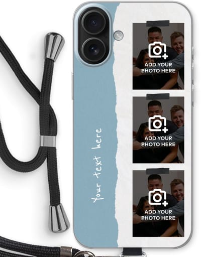 Gepersonaliseerd - Case Company® - Hoesje met koord geschikt voor iPhone 16 Plus hoesje met Koord - Polaroid N°6 - Telefoonhoesje met Zwart Koord - Bescherming aan alle Kanten en Over de Schermrand