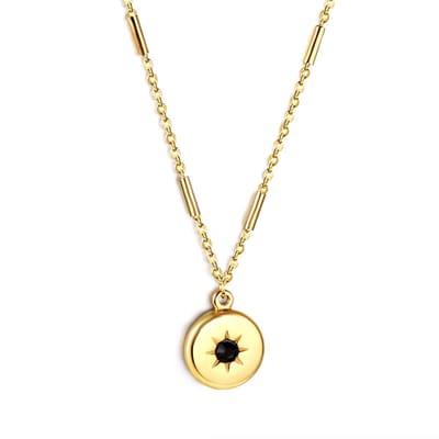 Planet Pink - Ketting bedeltje ster zwart steentje goud - Stainless Steel - Roestvrij Staal rvs - Waterproof