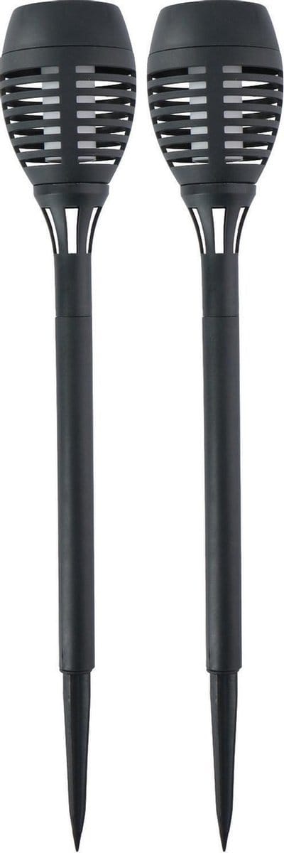 Set van 2x stuks Halloween horror decoratie solar LED tuinfakkels zwart 48 cm - Tuinverlichting/thema feestversiering