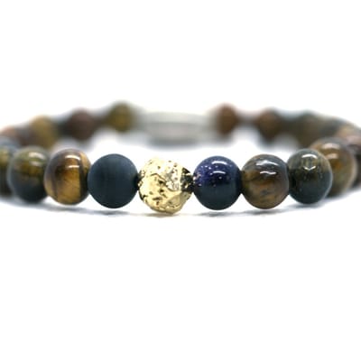 IbizaMen KIDS - Jongens - armband - tijgeroog - goud lava 6mm