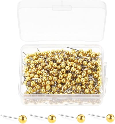 800 stuks landkaart tacks, chinchetas redondas met doos, mini chinchetas oficina, punaises voor prikbord, stof, kurk, karton, borden en prikbord (goud)