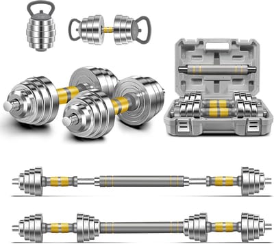 Verstelbare Halter Set - Kracht Set - Thuis Trainen - 3-in-1 Ontwerp - Tot 40KG - Zilver
