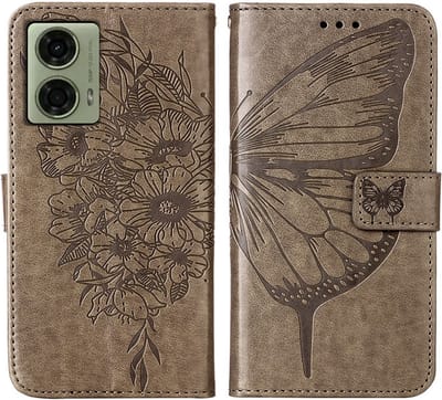 Coverup Hoesje - Geschikt voor Motorola Moto G04(s) / G24 (Power) / E14 Hoesje - Coverup Vlinder Book Case - Taupe Grijs