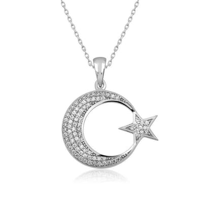 925 Sterling Zilveren Maan & Ster Damesketting – Elegante Symbolische Hanger, Perfect Cadeau