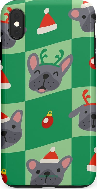 Casetastic hoesje geschikt voor Apple iPhone XS Max - Dubbellaagse bescherming - Schattige Kersthondjes - Fashion Case - Groen Grijs