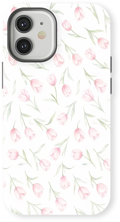 Bloemen Design Hoesje geschikt voor iPhone 12 | Flower Print Tough Case met Mag | Shockproof | Bloemen Motief Backcover geschikt voor iPhone 12 Soft Tulips