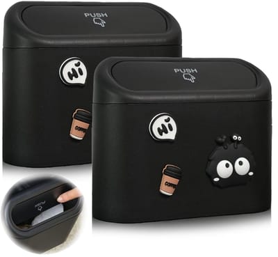 Dailygoods- Vuilnisbak 2 Stuks - Automatische Vuilnisbak met Deksel - Waterdichte Vuilnisbak - Auto Vuilnisbak - Organiser - 13,5 × 16 × 6,5 cm - Autovuilnisbak