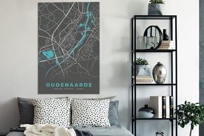 Canvas schilderij 90x140 cm - Wanddecoratie Plattegrond – Oudenaarde – Blauw – Stadskaart - Kaart - Muurdecoratie woonkamer - Slaapkamer decoratie - Kamer accessoires - Schilderijen