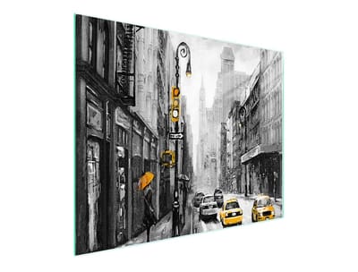 TMK ArtDeko Serie - Glazen Snijplank - 52x30 cm - Motief Stad - Hittebestendig - Antislip Siliconen Voetjes