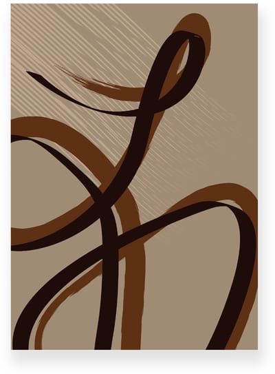 Poster 20x30 cm - Abstracte Lijnen - Krullen - Bruin - Beige - Abstract - Modern - Muurdecoratie - Wanddecoratie