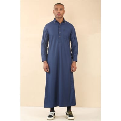 Heren blauwe Thobe Arabische Saoedi-Emiratische islamitische kleding Jubba gewaad