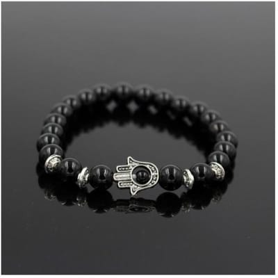 Cabantis Hamsa Hand Armband|Boze Oog|Armband Dames|Armband Heren|Armband Unisex|Bescherming|Zwart met Zilverkleur