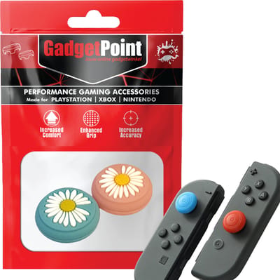 Gadgetpoint - Thumb Grips voor Nintendo Switch Joy-Con Controllers - Gaming Thumbgrips - Performance Anti-Slip Thumbsticks - Bescherming Accessoires - Bloemetjes - Blauw/Roze