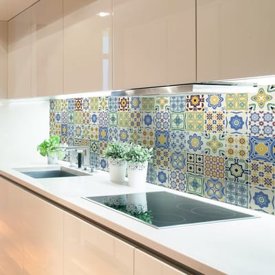 Zelfklevende tegelmuurstickers voor keuken en badkamer - 24 cementtegelstickers, Azulejos Reina-stijl - 24 stickers, 15x15 cm
