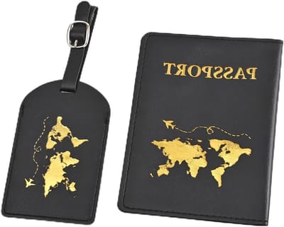 Duurzame Paspoorthoezen en Bagagelabels Set van 2 - PU Leer, Multi-Slot Ontwerp voor Reizen, Ideaal voor Mannen en Vrouwen, Kleur: Multicolor