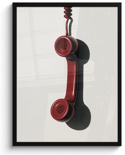 Poster in lijst - Fotolijst 60x80 cm - Posters - Telefoon - Koord - Rood - Minimalistisch - Posterlijst zwart - Decoratie - Wanddecoratie woonkamer - Muurdecoratie slaapkamer