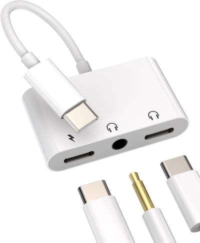 Draadloze USB C Hoofdtelefoon met 3.5mm Jack, Geschikt voor iPhone 15 Pro Max, iPad Pro en Samsung, Inclusief Splitter en Snelle Oplader
