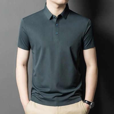 Zomer Nieuw Heren POLO Shirt met Korte Mouwen, Eenvoudig, Modieus, Sportief en Casual Effen Kleur Revers Halve Mouw 4XL gray