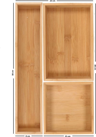 Lade bakjes/organize set - Tidy Smart - 3-delig - bamboe - opbergsysteem/opbergen