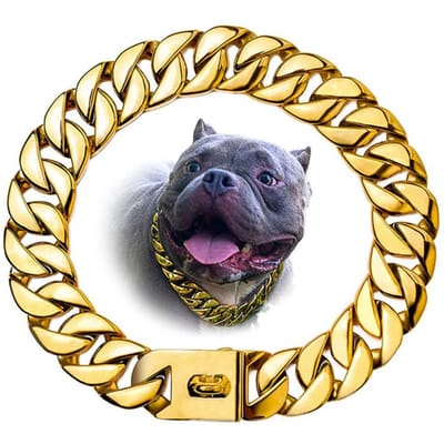Sterke Hond Gouden Halsband Grote Honden Cubaanse Schakelketting 32 Mm Breed Roestvrij Staal Halsband Voor Middelgrote Grote Bulldog Gebruik Decor 14inch(35cm) goud