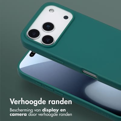 Selencia Hoesje - Geschikt voor Apple iPhone 17 Pro - Siliconen hoesje met afneembaar koord - Donkergroen