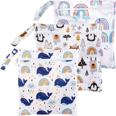 Set van 3 Waterdichte Zakjes 30 x 28 cm voor Kinderdagverblijf, Herbruikbare Luiertassen en Zwemkleding Organizer met Rits