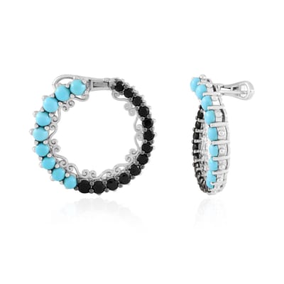Cavill - 925 Sterling Zilveren Oorbellen - 6,12 ct Sleeping Beauty Turkoois & Zwarte Spinel - Ronde Cabochon - Elegante Dames Oorbellen