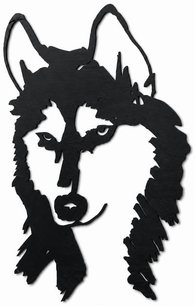 Houten wanddecoratie - Wooden wall decoration | Husky 45 x 71cm | Zwart - Black | Muurdecoratie - Wall art - Design Wandfiguur - Echt Hout - Real Wood - Honden - Dogs - Dieren