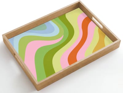 Dienblad hout 50x35 cm - Schootdienblad - Lijnen - Pasteltinten - Golvend - Borrelplank rechthoek - Plateau dienbladen