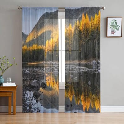 Sneeuwbedekte Berg Siberië Luxe Chiffon Transparante Gordijnen voor Woonkamer Slaapkamer Decoratie Raam Voiles Tule Gordijn 135W x 114H(cm) black