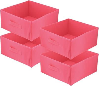 LAVITA Opbergmand Textiel - 31x31x15cm Donkerroze 4 stuks - Opbergboxen kledingkast - Stoffen lade organizer box