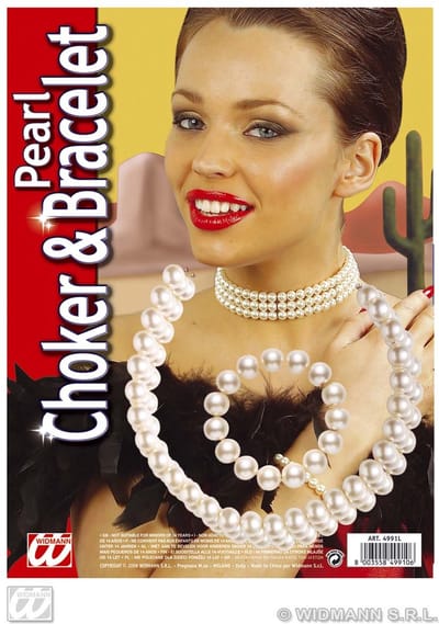 Widmann - Jaren 20 Danseressen Kostuum - Choker En Armband Parels - Wit / Beige - Carnavalskleding - Verkleedkleding
